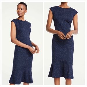 Ann Taylor Speckled Ponte Flounce Sheath Dress
